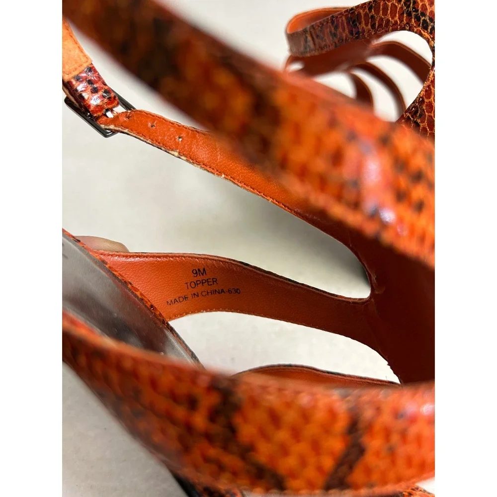 Mob Wife Animal Print Impo Womens‎ 9M Orange Snakeskin Caged Block Heel Sandals